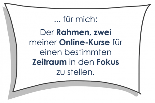 ... für mich: Der Rahmen, zwei meiner Online-Kurse für einen bestimmten Zeitraum in den Fokus zu stellen.